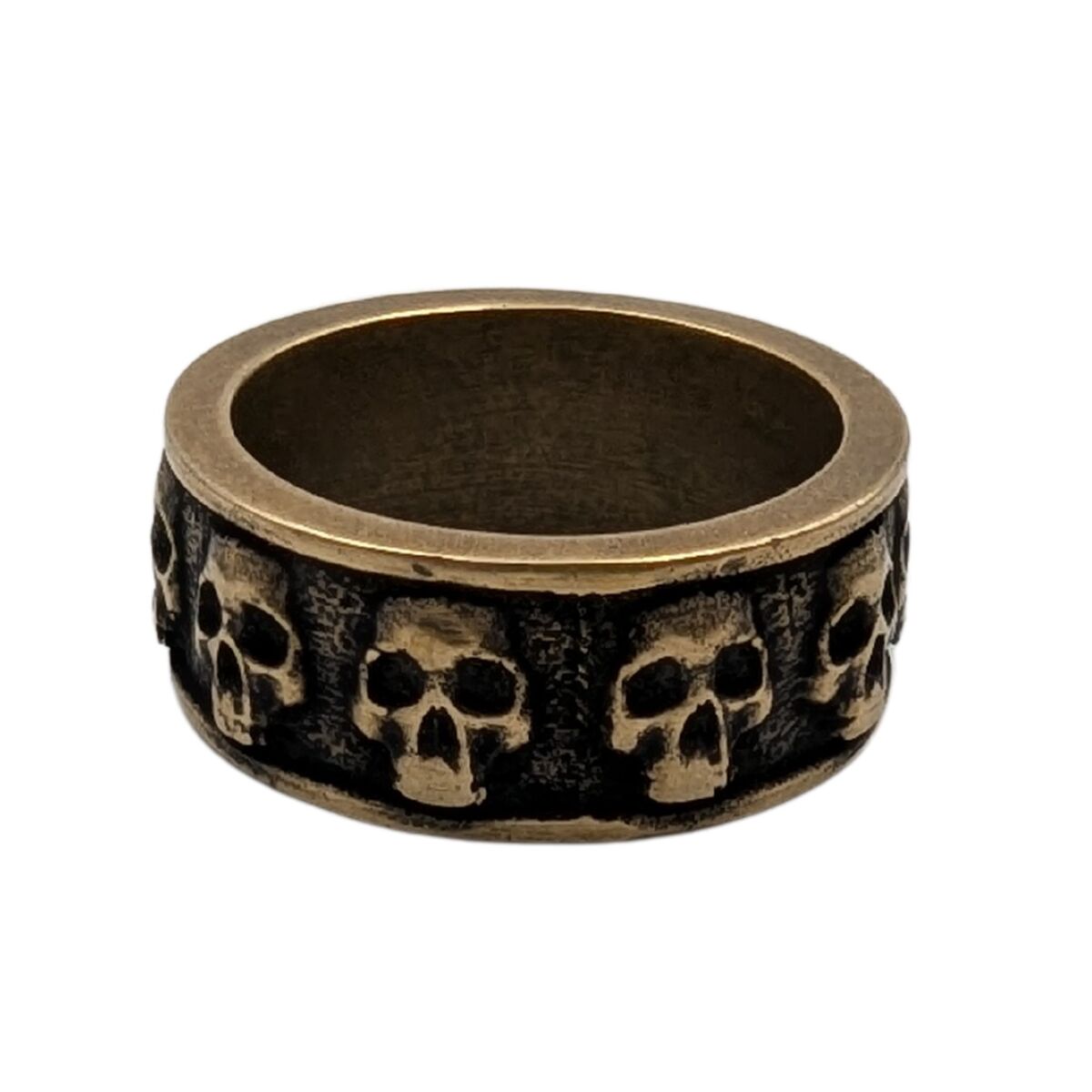 Skull band ring 6 US Bronze with patina