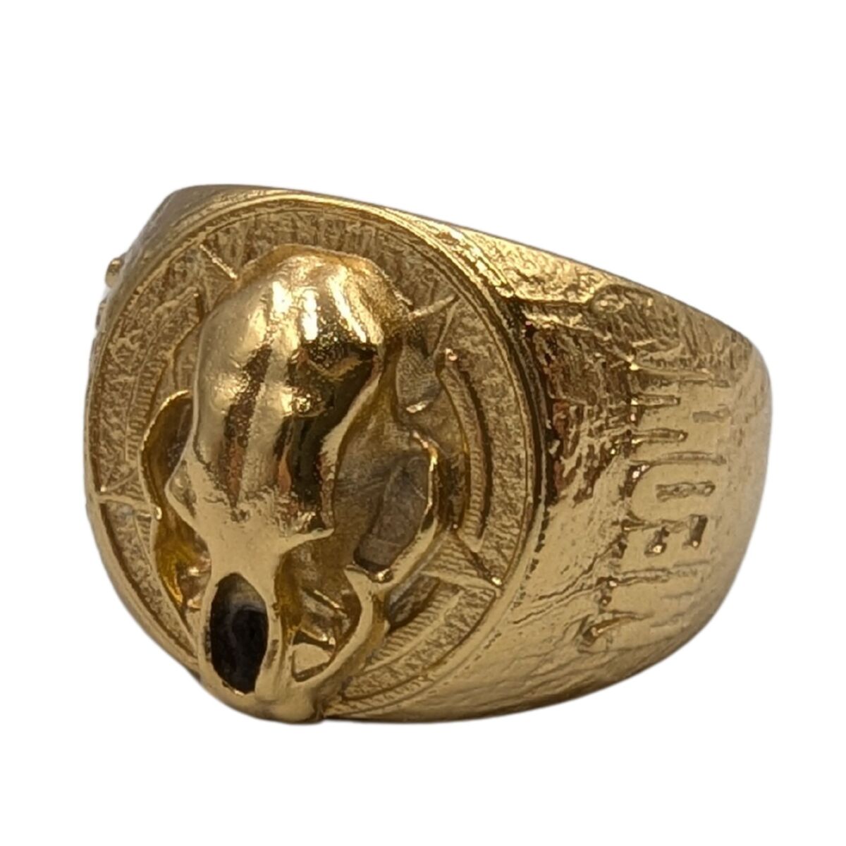 Cat skull signet ring 6 US Gold plating