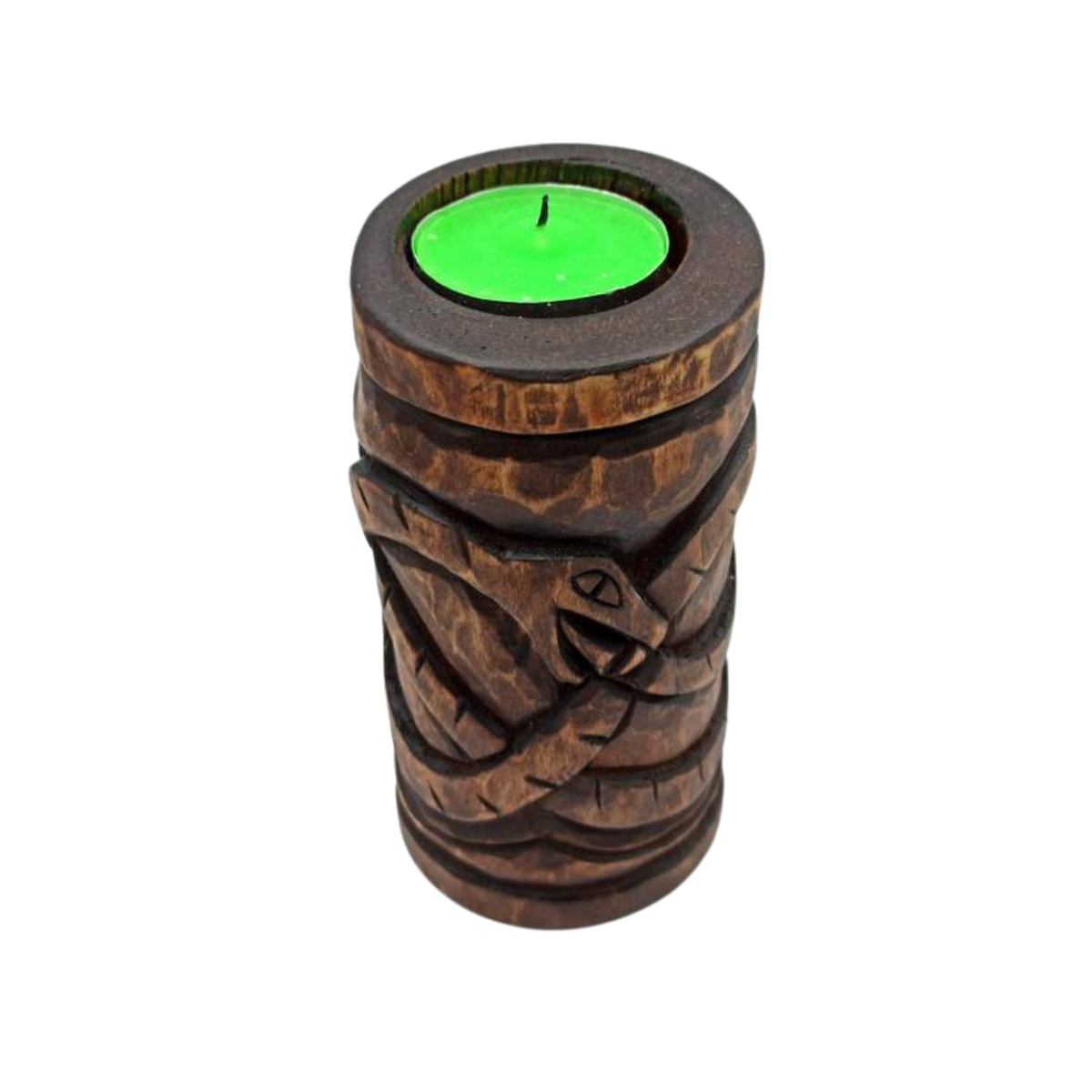 Jormungand wooden figure altar candle holder