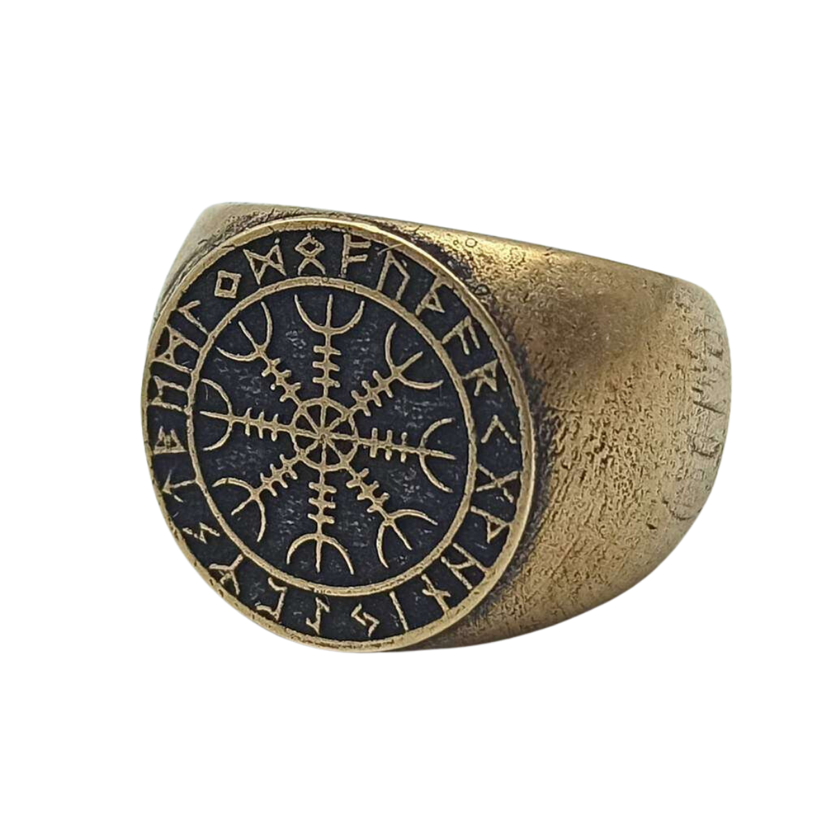 Helm of Awe rune ring 6 US Bronze with patina