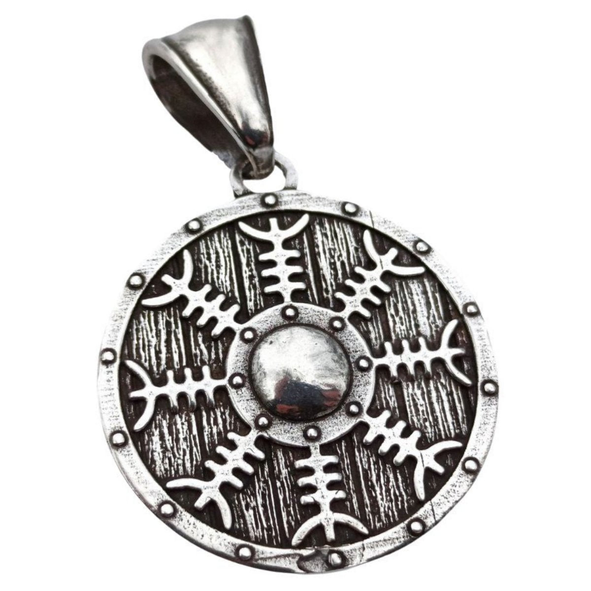 Helm of Awe on Viking shield pendant Silver plating