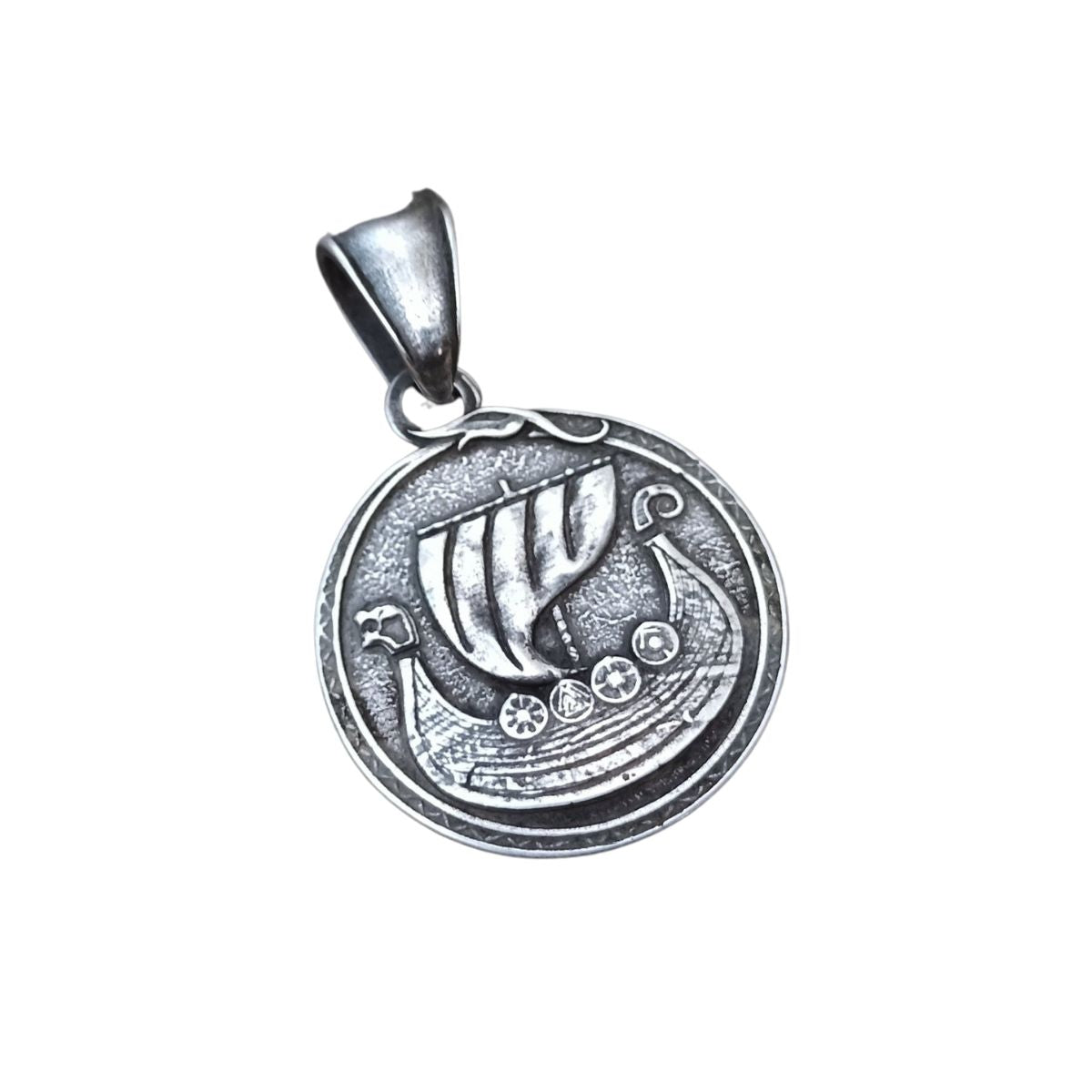 Viking long ship pendant with Vegvisir rune
