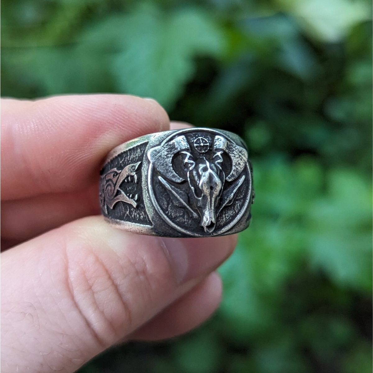 Viking wolf skull signet ring