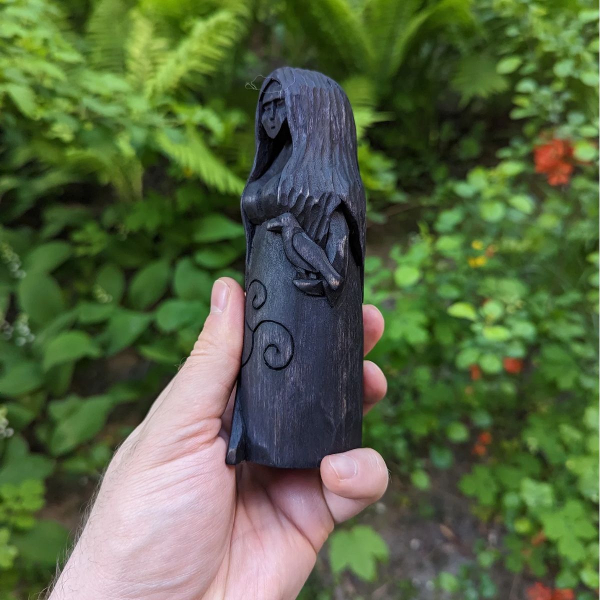 Morrigan goddess wooden figurine
