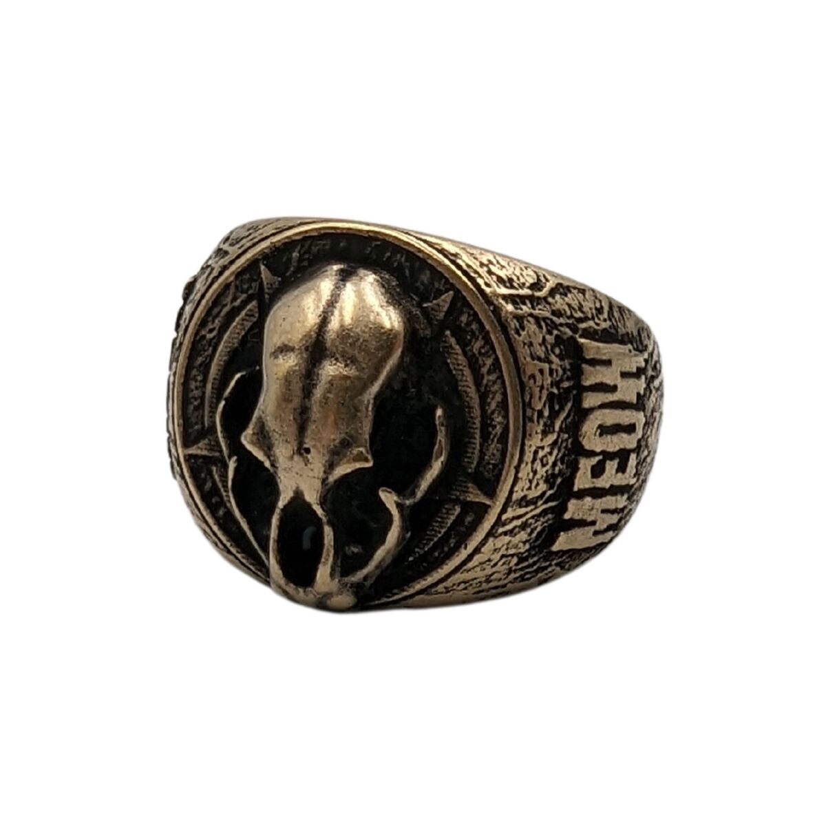 Cat skull signet ring 6 US Bronze with patina