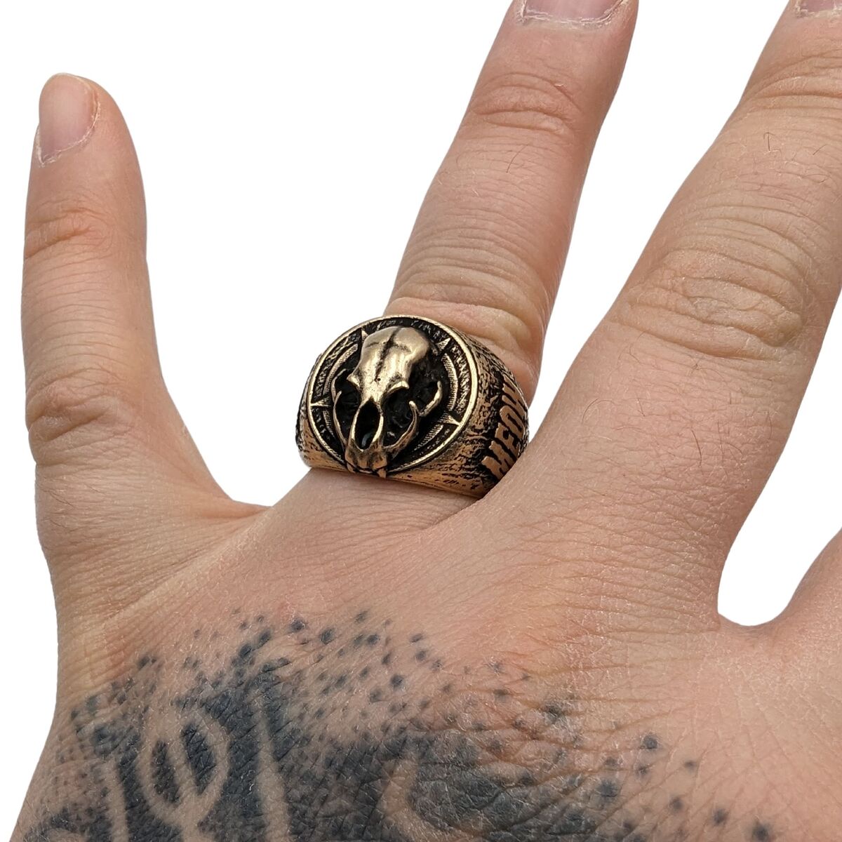 Cat skull signet ring