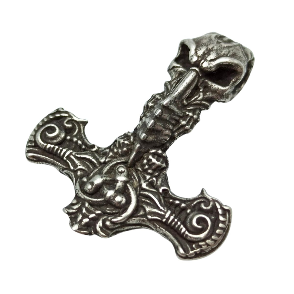 Hammer of Thor skull pendant Silver plating
