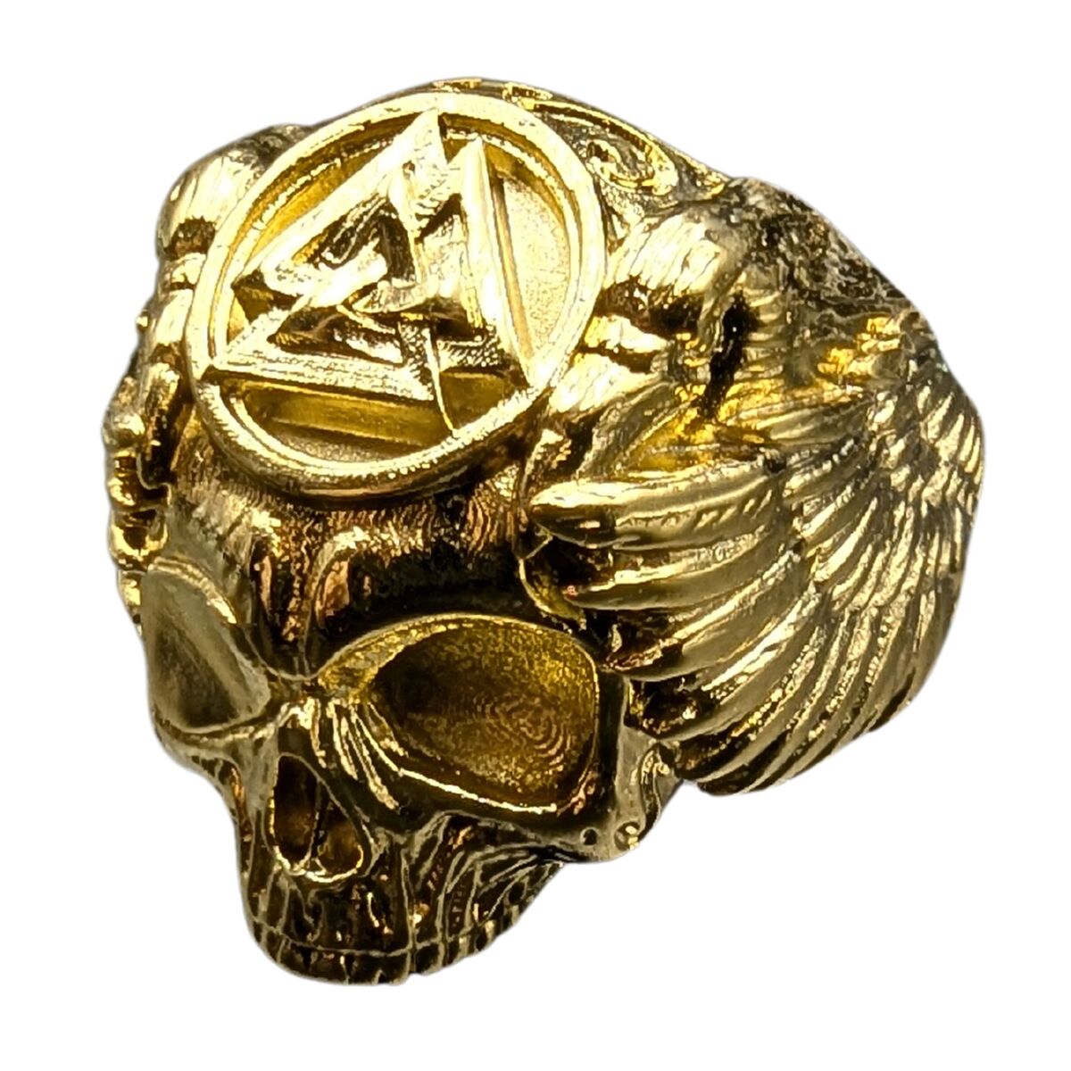 Odin skull ring 6 US Gold Plated bronze