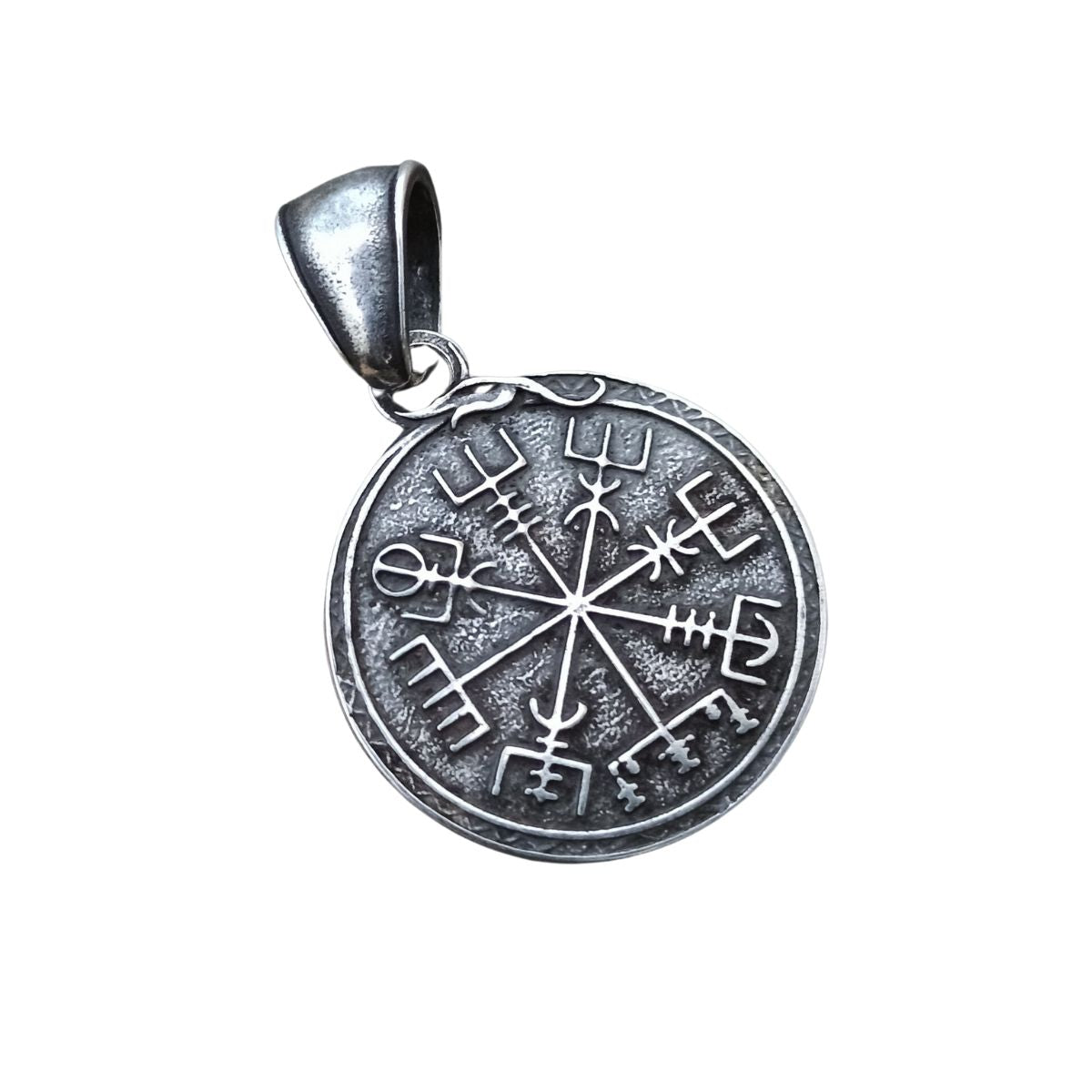 Viking long ship pendant with Vegvisir rune