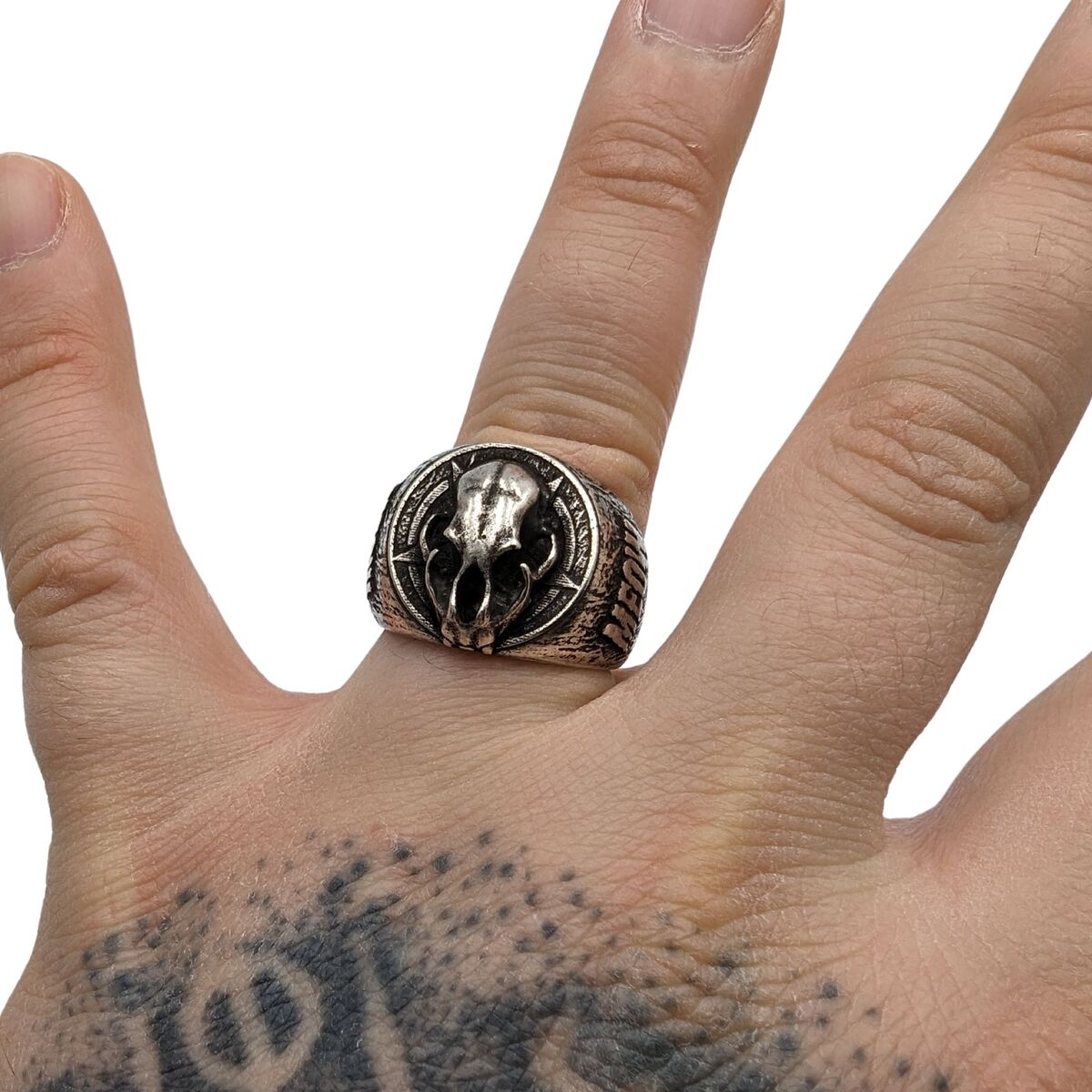 Cat skull signet ring