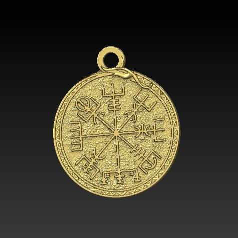 Viking long ship pendant with Vegvisir rune