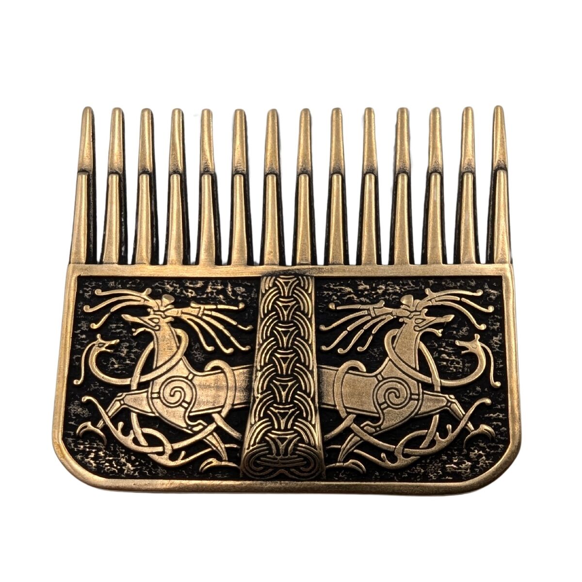Ringerike style Viking beard comb Bronze with patina