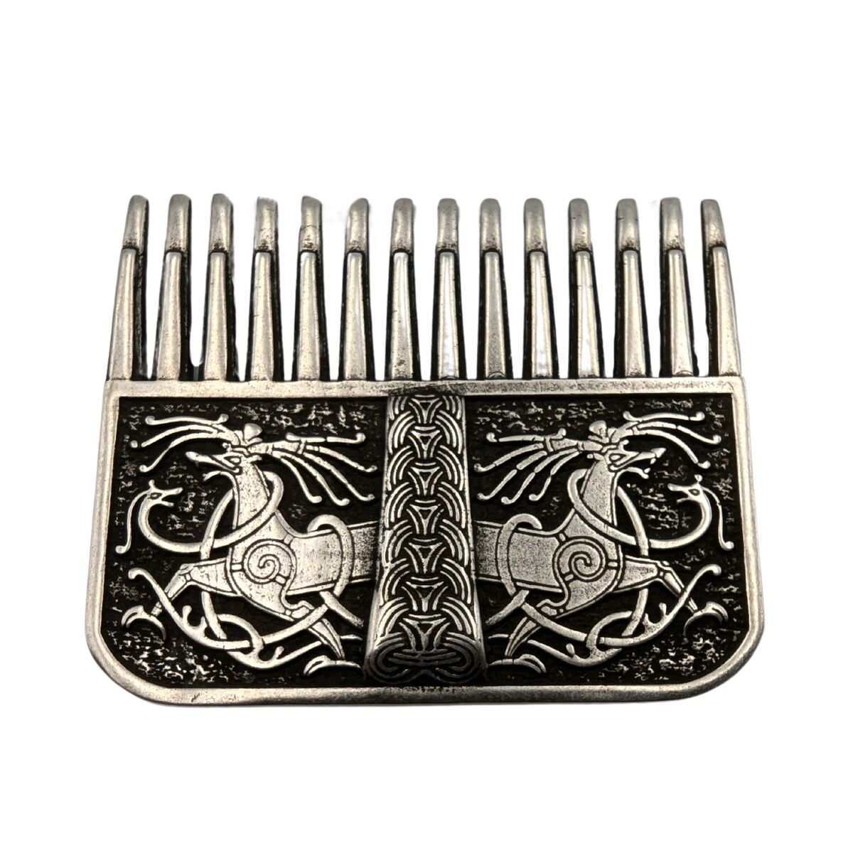 Ringerike style Viking beard comb Silver plated bronze
