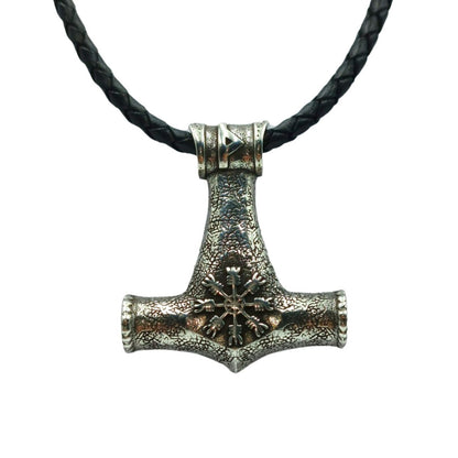Hammer of Thor silver pendant Braided cord  