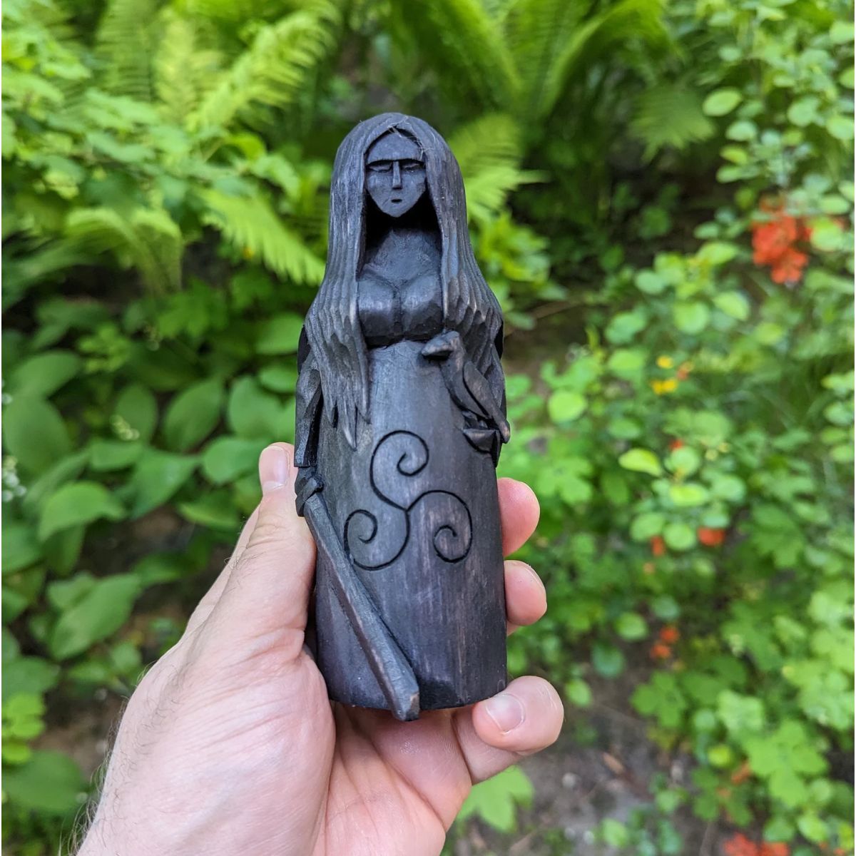 Morrigan goddess wooden figurine