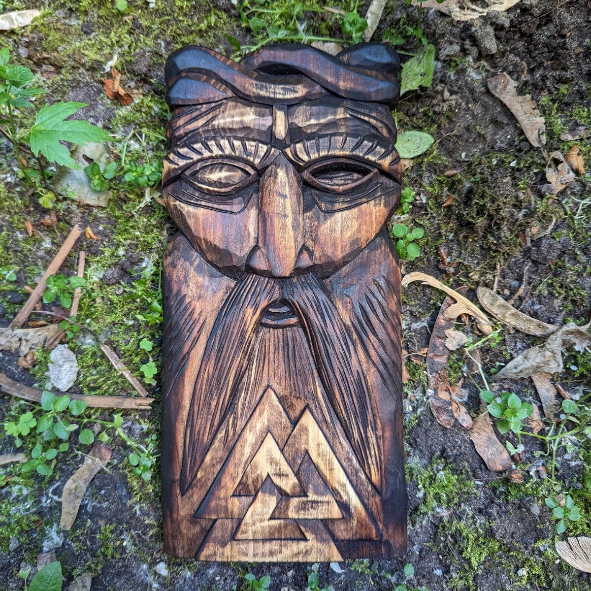 Odin wood carving wall panel