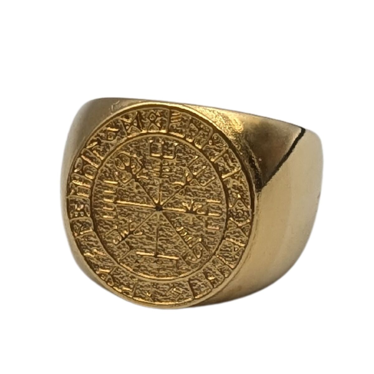 Vegvisir in Elder Futhark circle ring 6 US Gold Plated bronze
