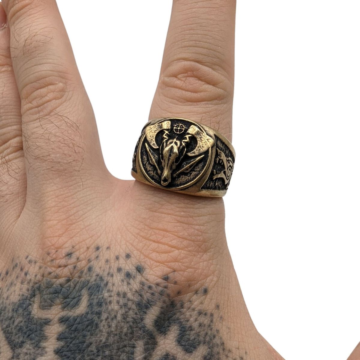 Viking wolf skull signet ring