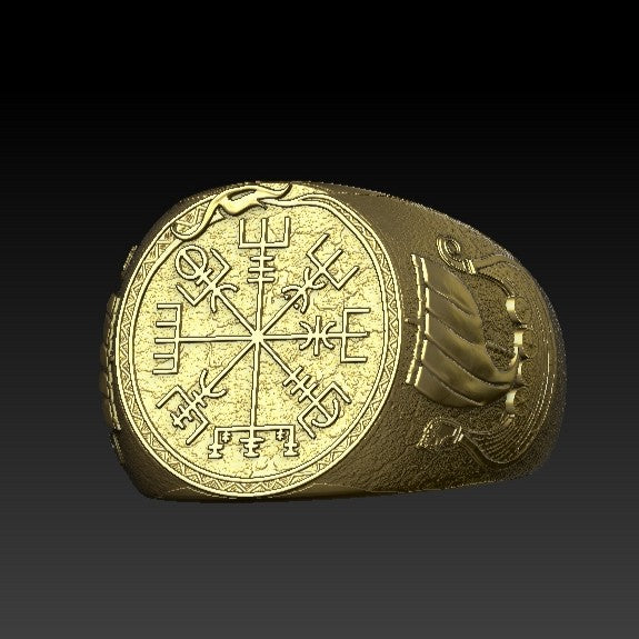 Vegvisir with Drakkar ring 6 US Gold plating