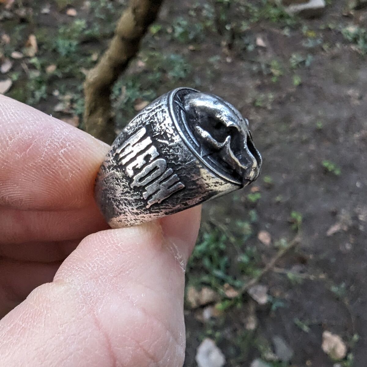 Cat skull signet ring
