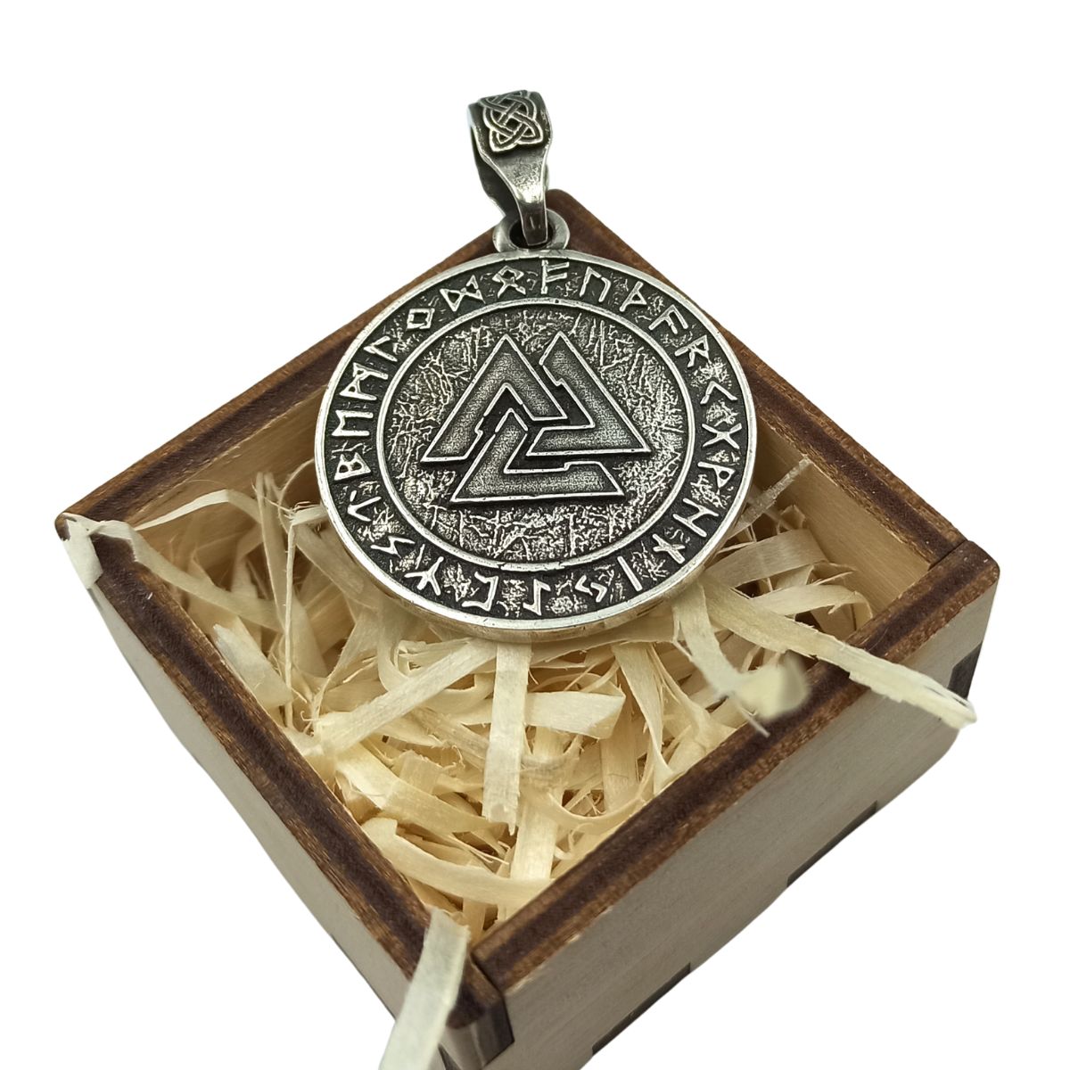 Valknut in circle of Elder Futhark runes pendant