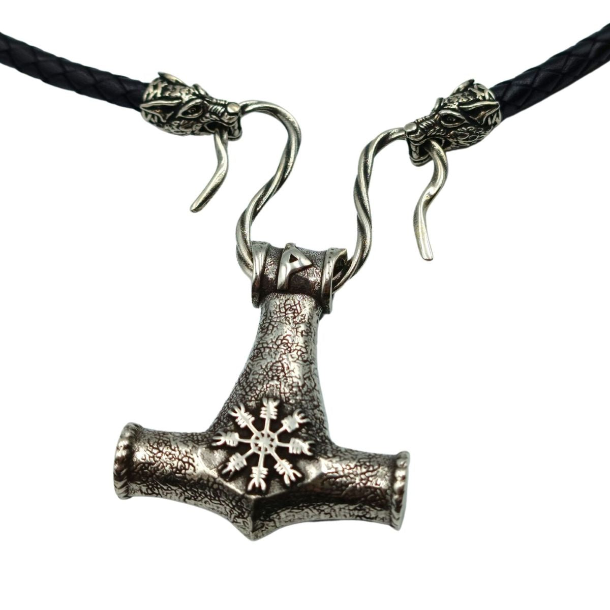 Hammer of Thor silver pendant Wolf necklace  