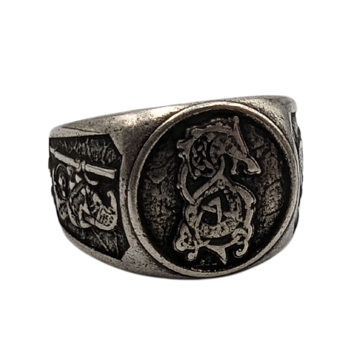 Fenrir wolf signet ring 6 US Silver plated bronze