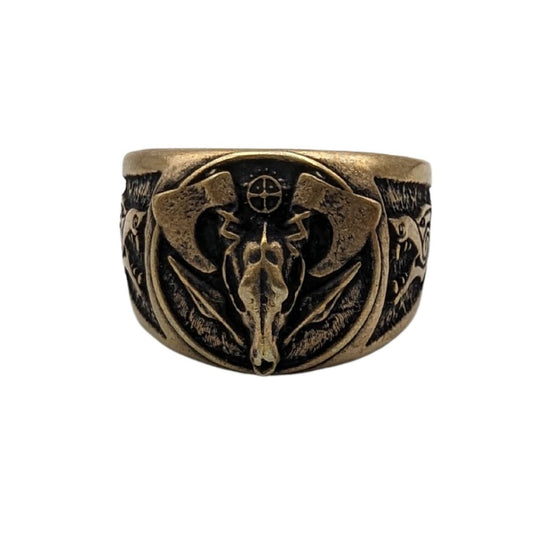 Viking wolf skull signet ring