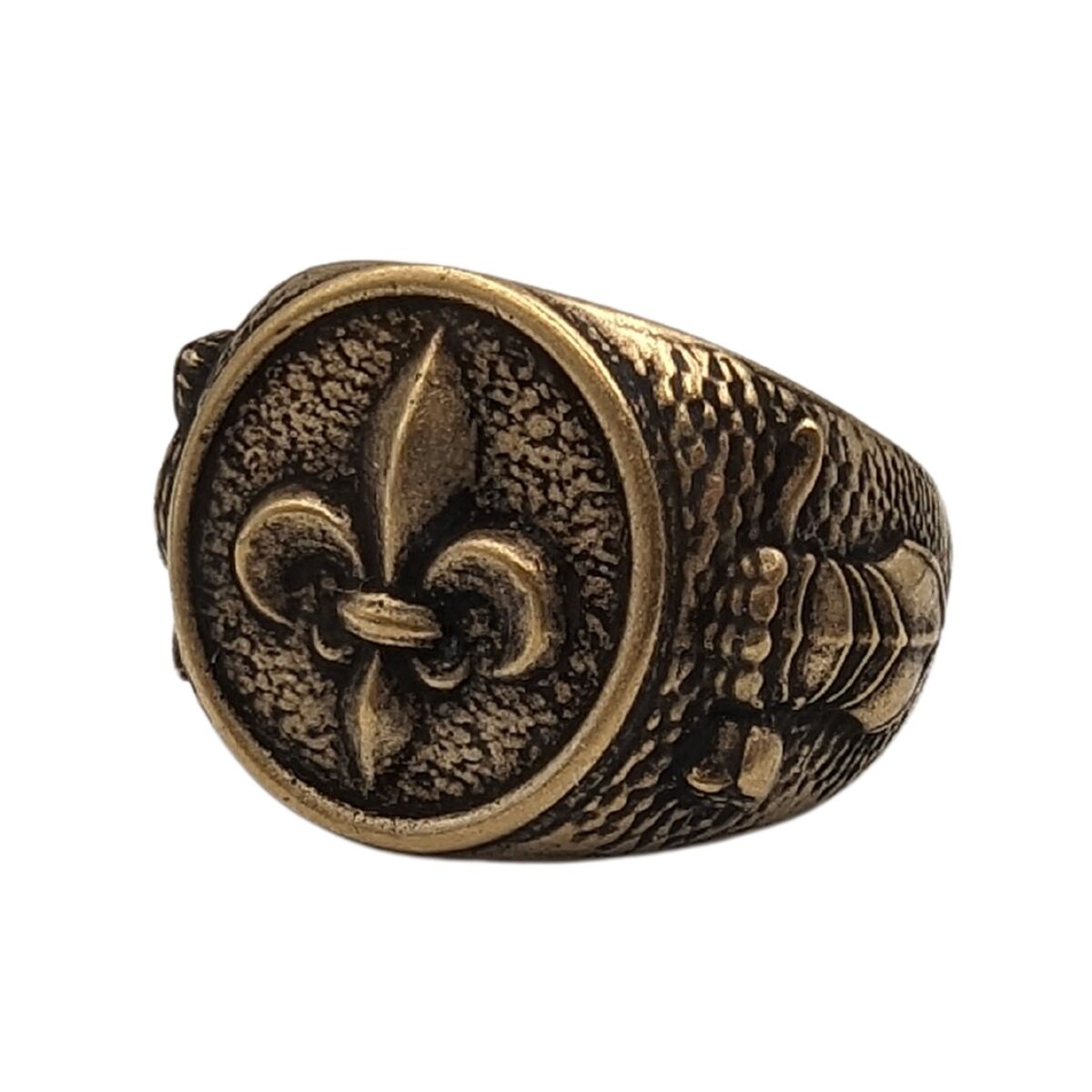 Fleur de Lys signet ring 6 US Bronze with patina