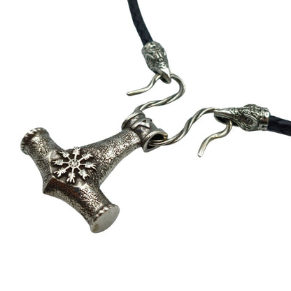 Hammer of Thor silver pendant Raven necklace  