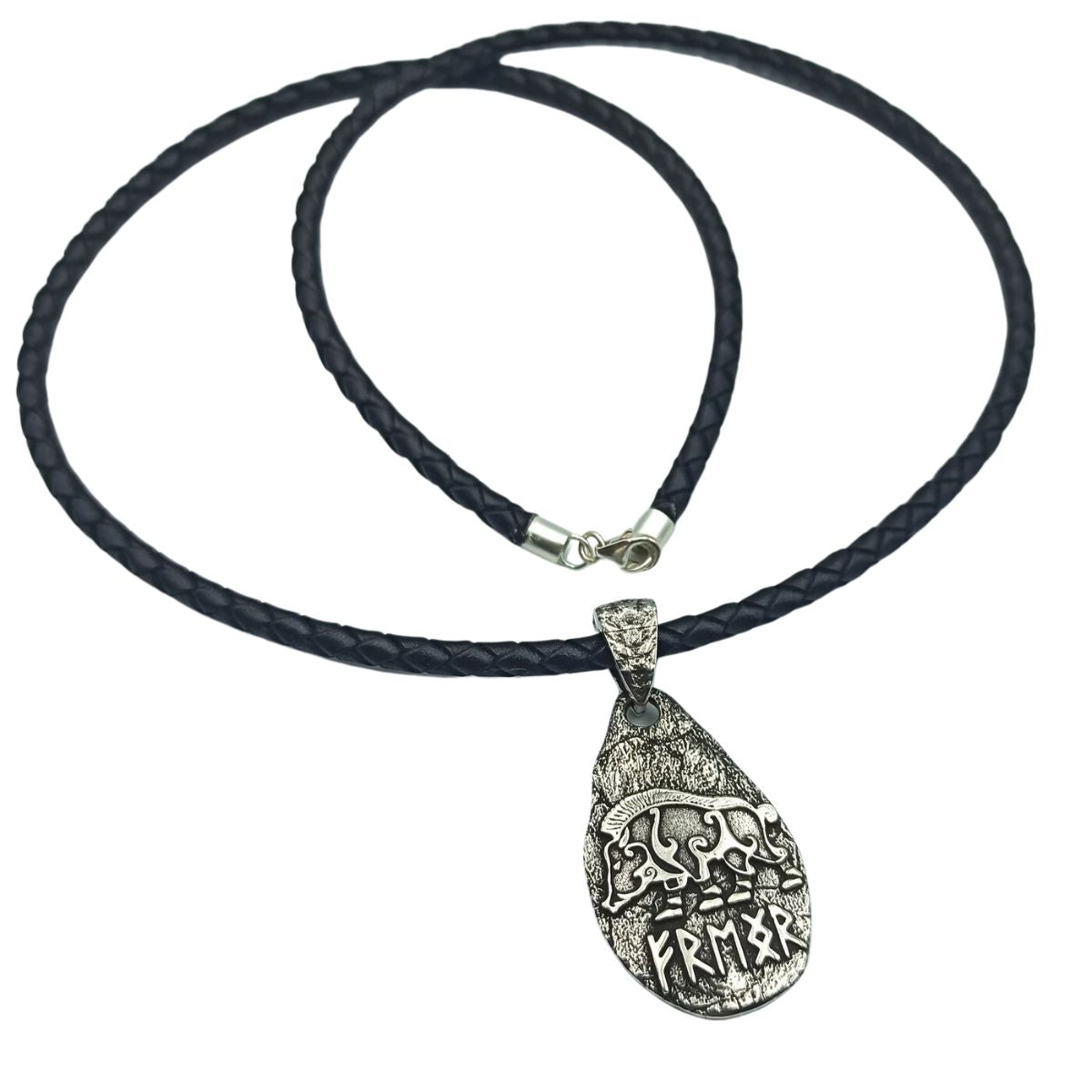 Freyr boar silver pendant + Braided necklace  