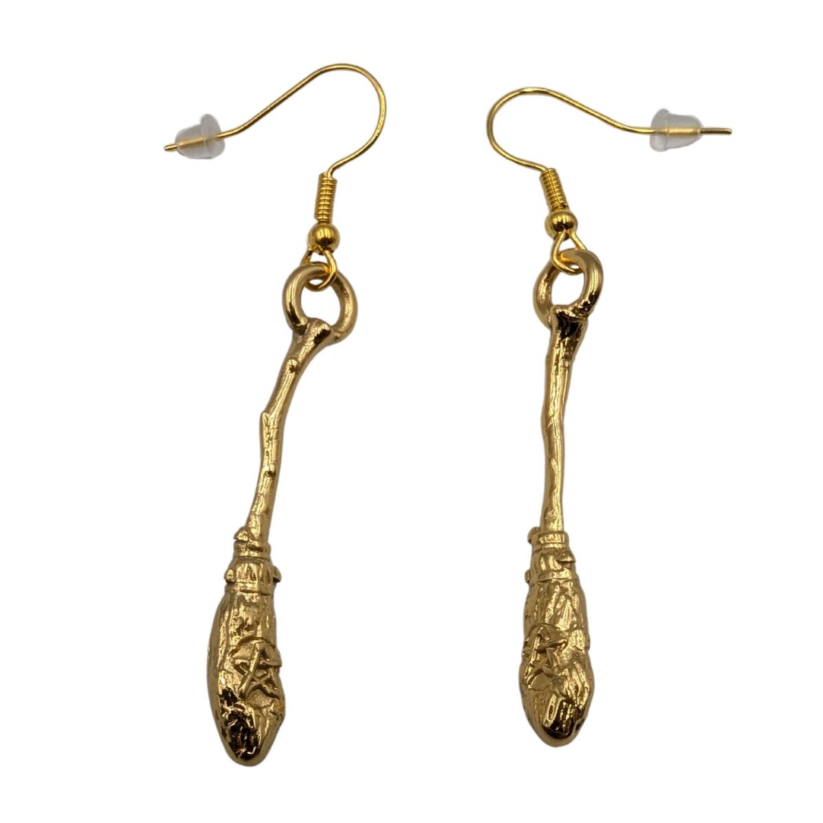 Witch's broom earrings Gold plating