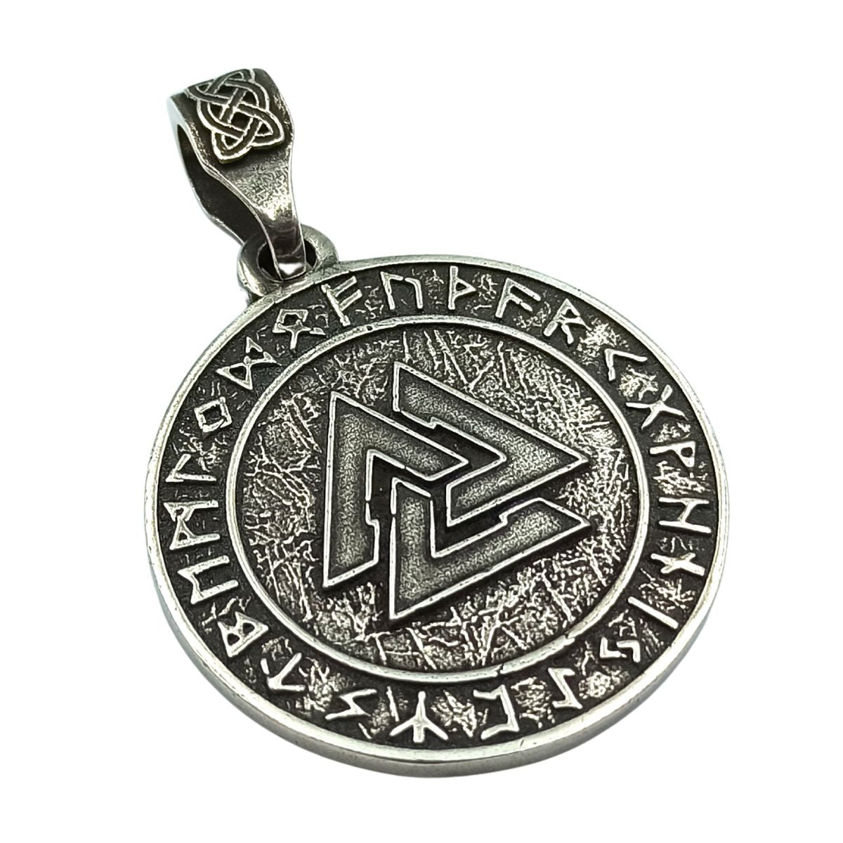 Valknut in circle of Elder Futhark runes pendant