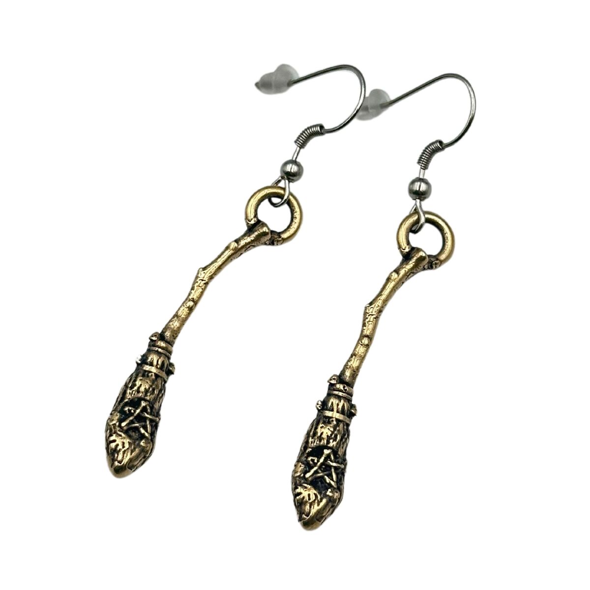Witch's broom earrings Bronze
