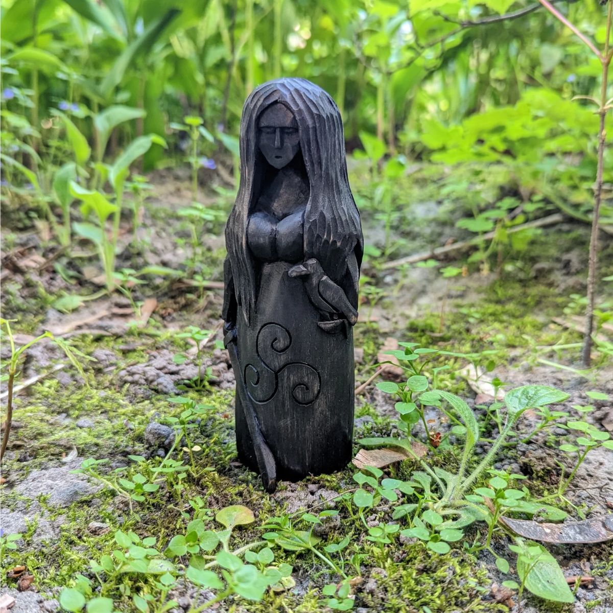 Morrigan goddess wooden figurine