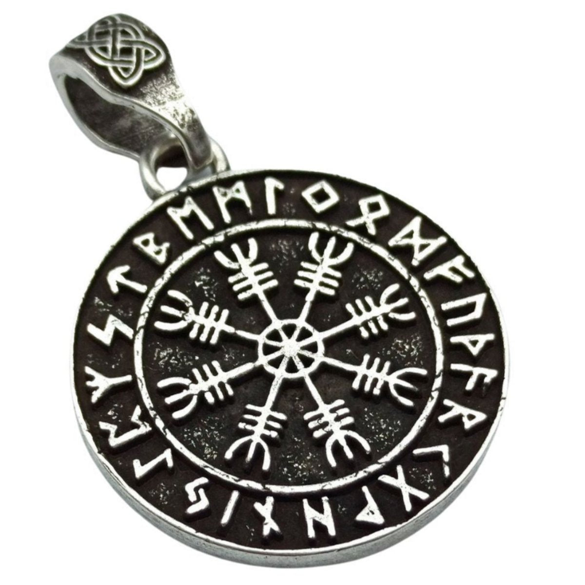 Helm of awe in circle of Elder Futhark runes pendant Silver plating