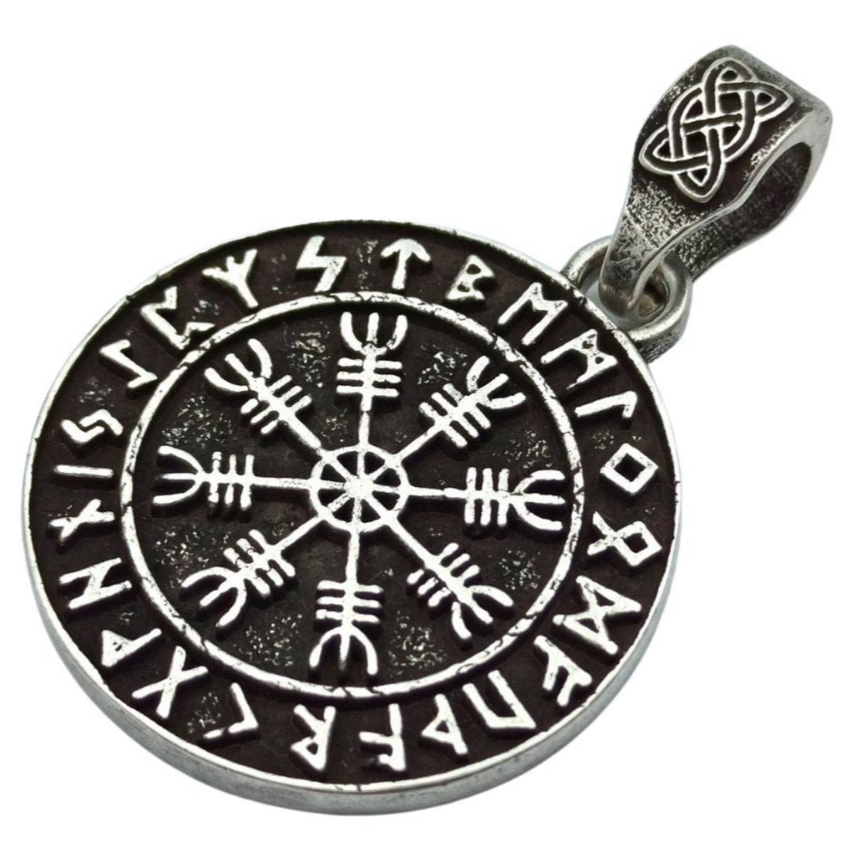 Helm of awe in circle of Elder Futhark runes pendant