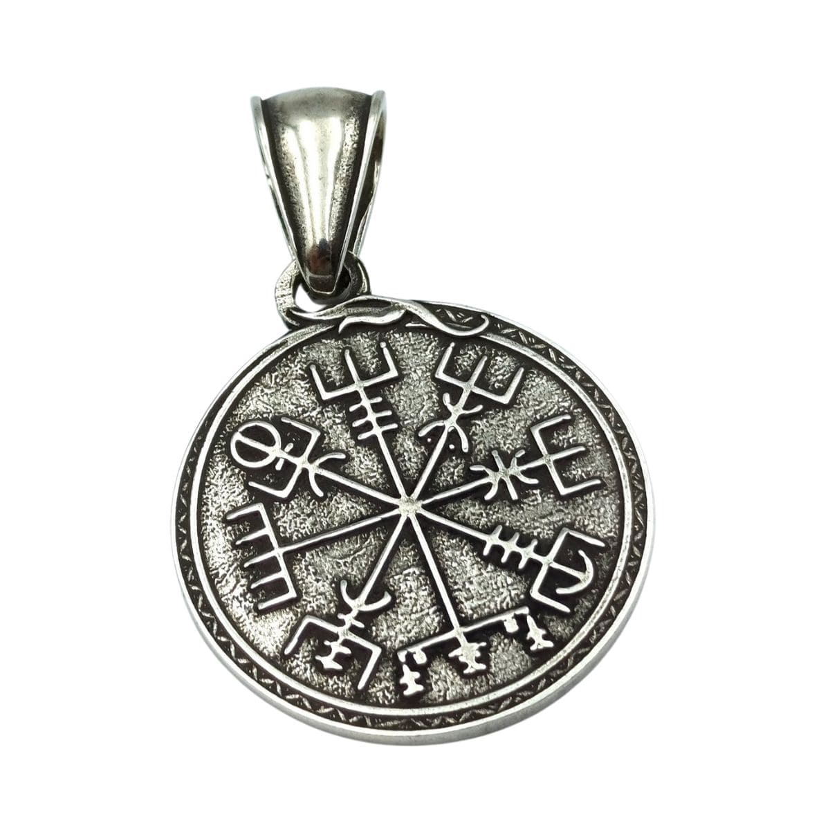 Viking long ship pendant with Vegvisir rune