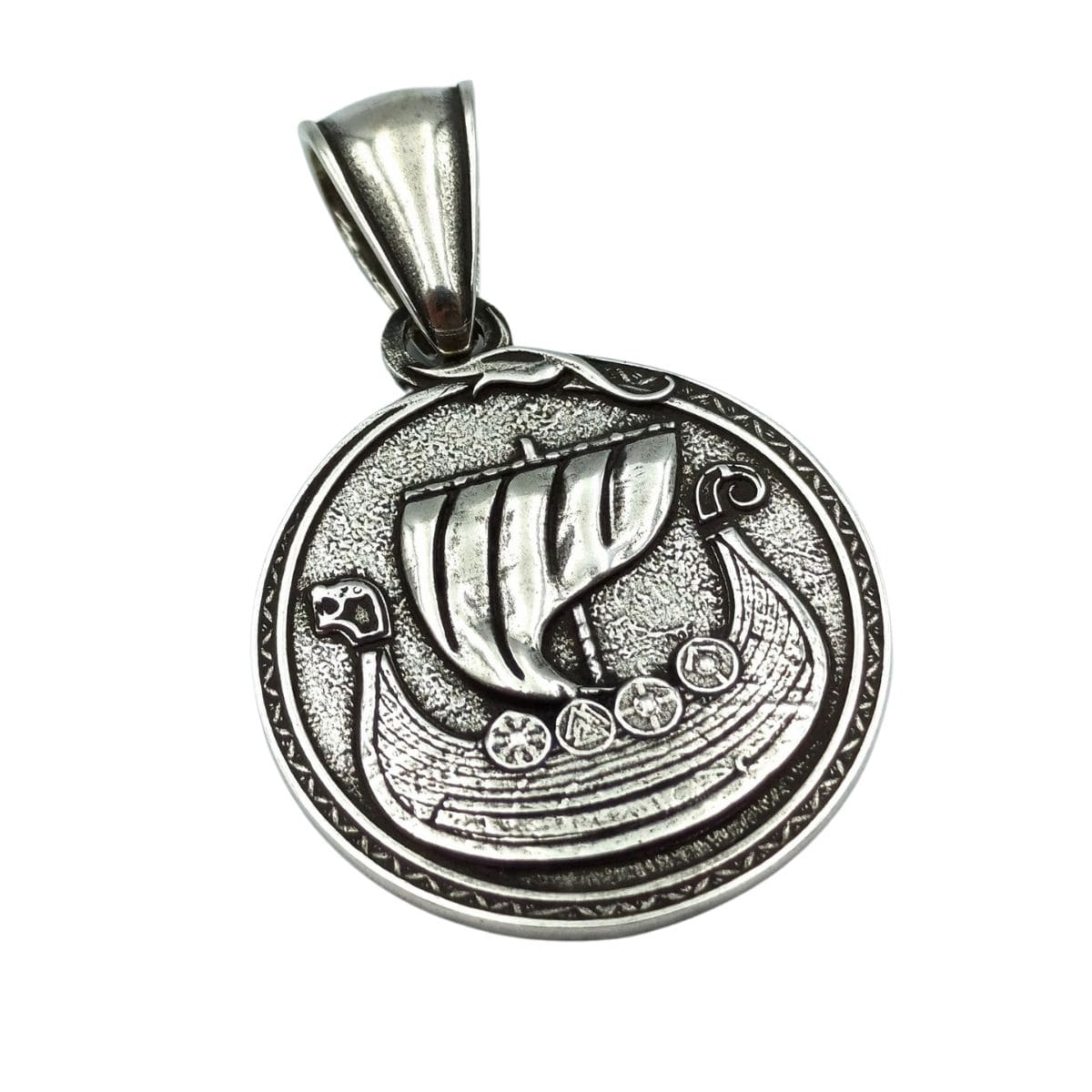 Viking long ship pendant with Vegvisir rune Silver 925