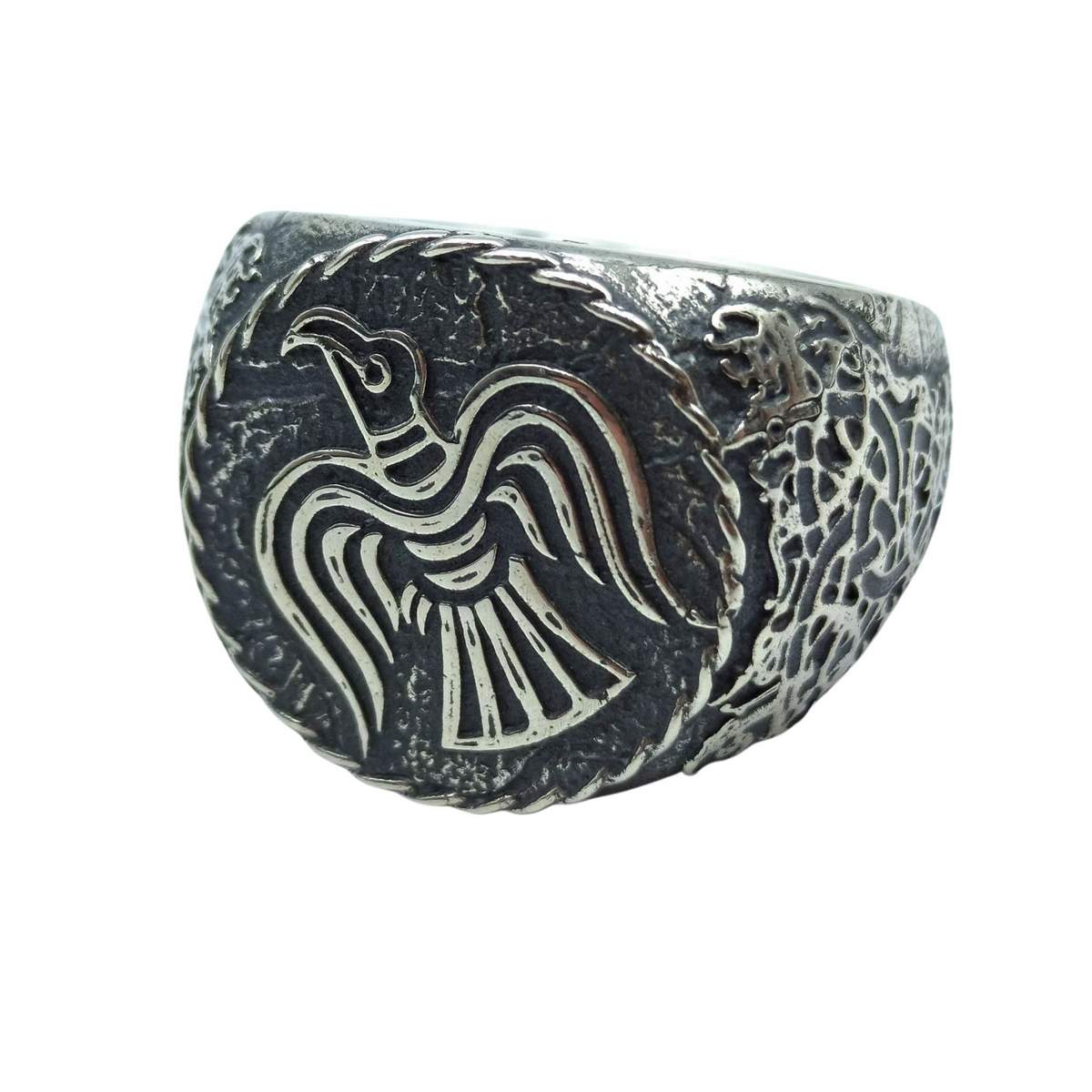 Raven banner ring 6 US Silver 925