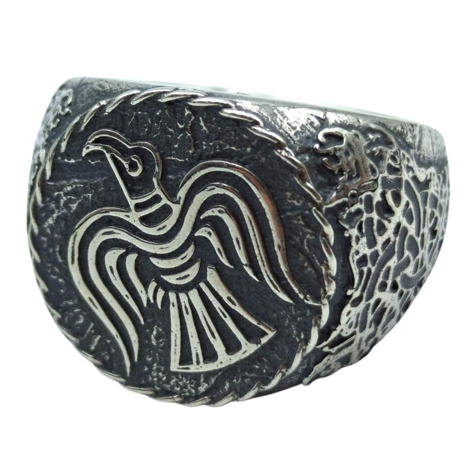 Raven banner ring 6 US Silver 925