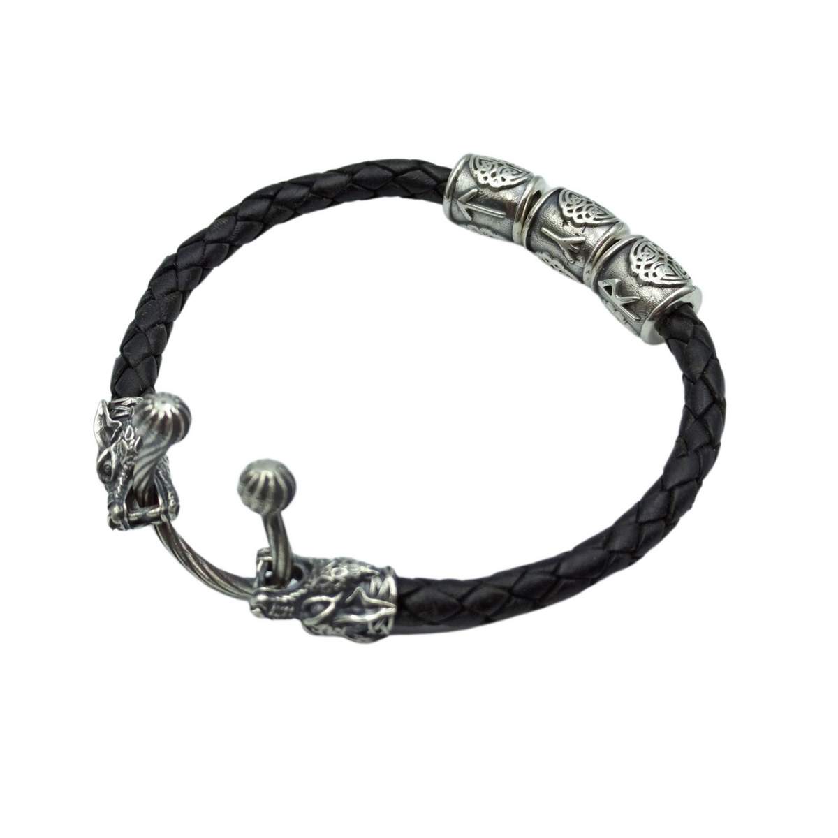Tyr wolf leather bracelet 6 inch | 15 Cm Silver 925 