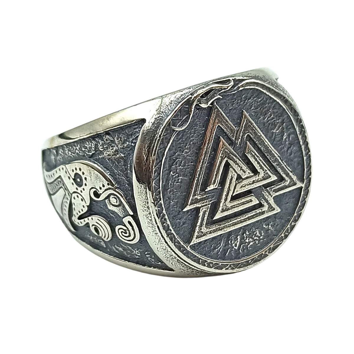 Valknut Symbol germanic raven ring 6 US Silver 925
