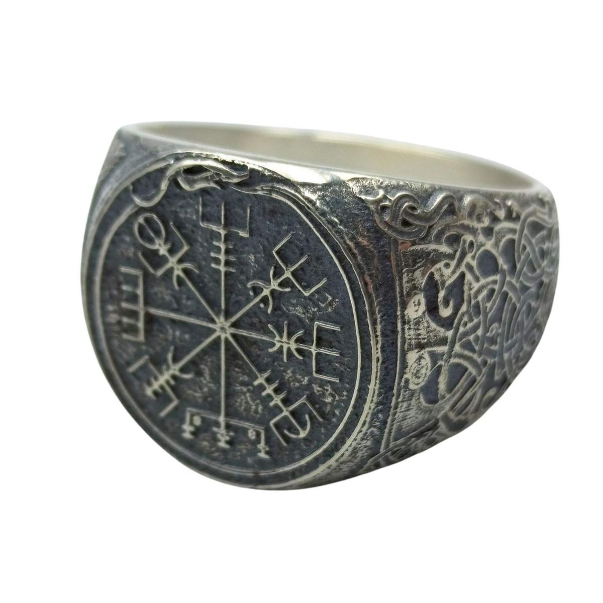 Viking compass signet ring 6 US Silver 925