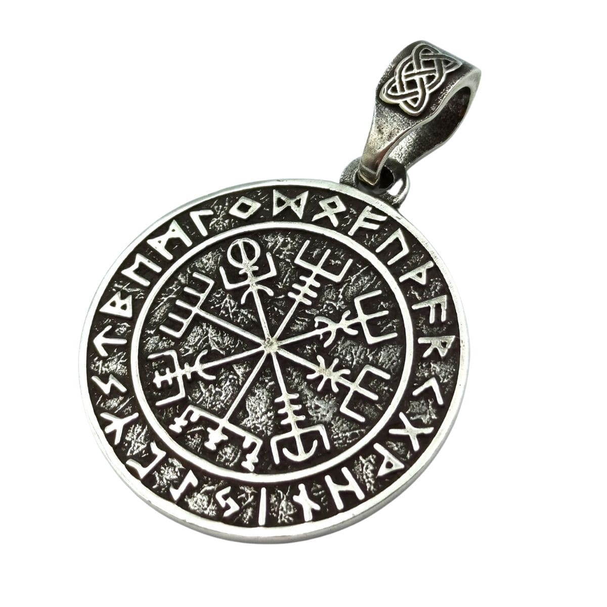 Vegvisir in circle of Elder Futhark runes pendant Silver 925