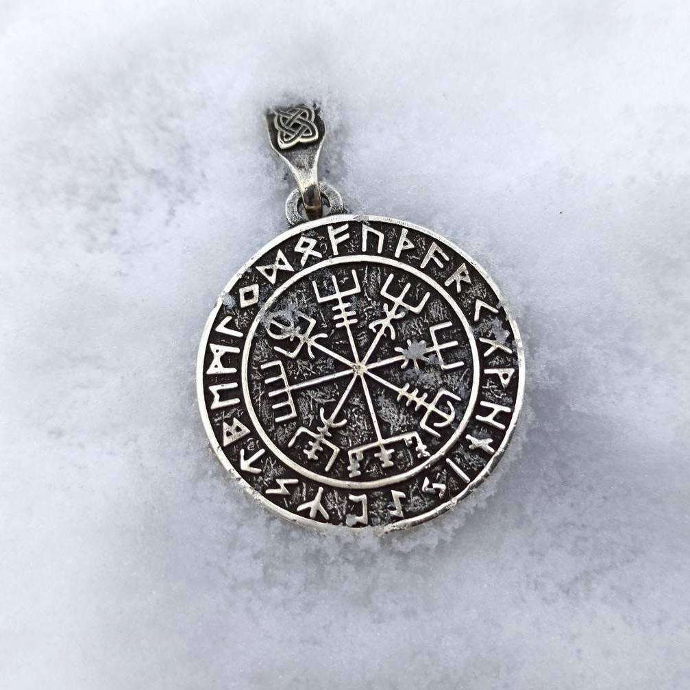 Vegvisir in circle of Elder Futhark runes pendant