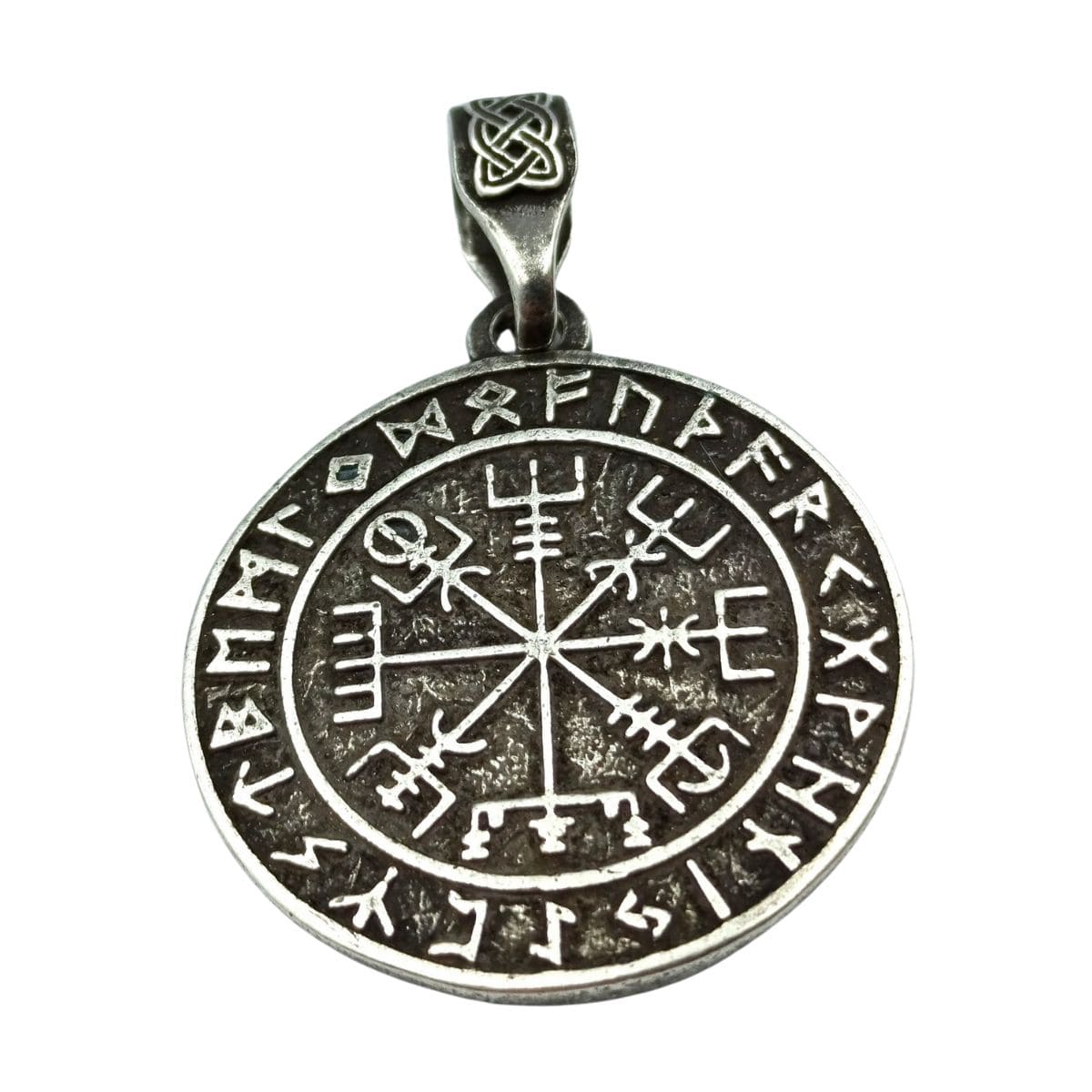 Vegvisir in circle of Elder Futhark runes pendant Silver plating