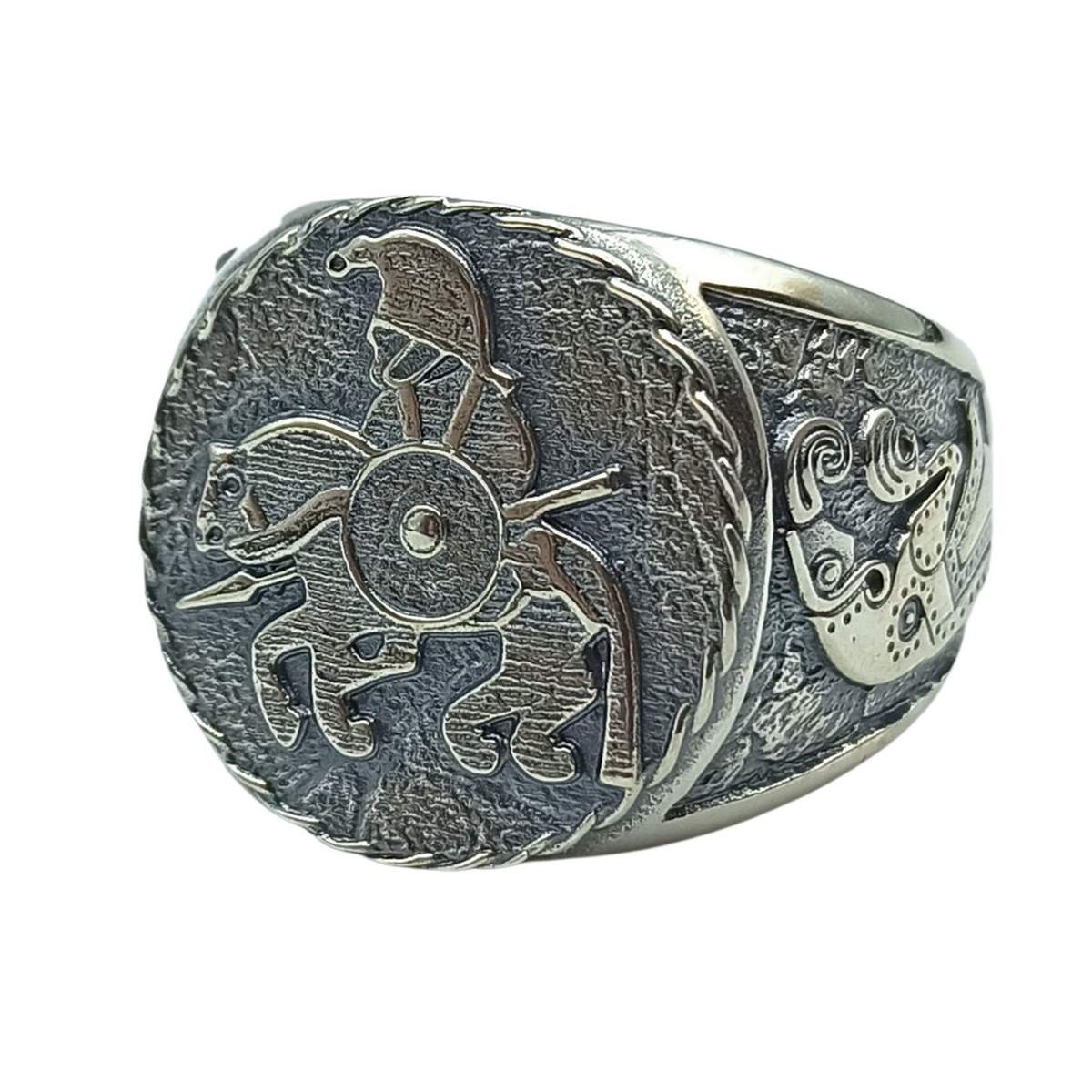 Horseman from Vendel plates signet ring 6 US Silver 925