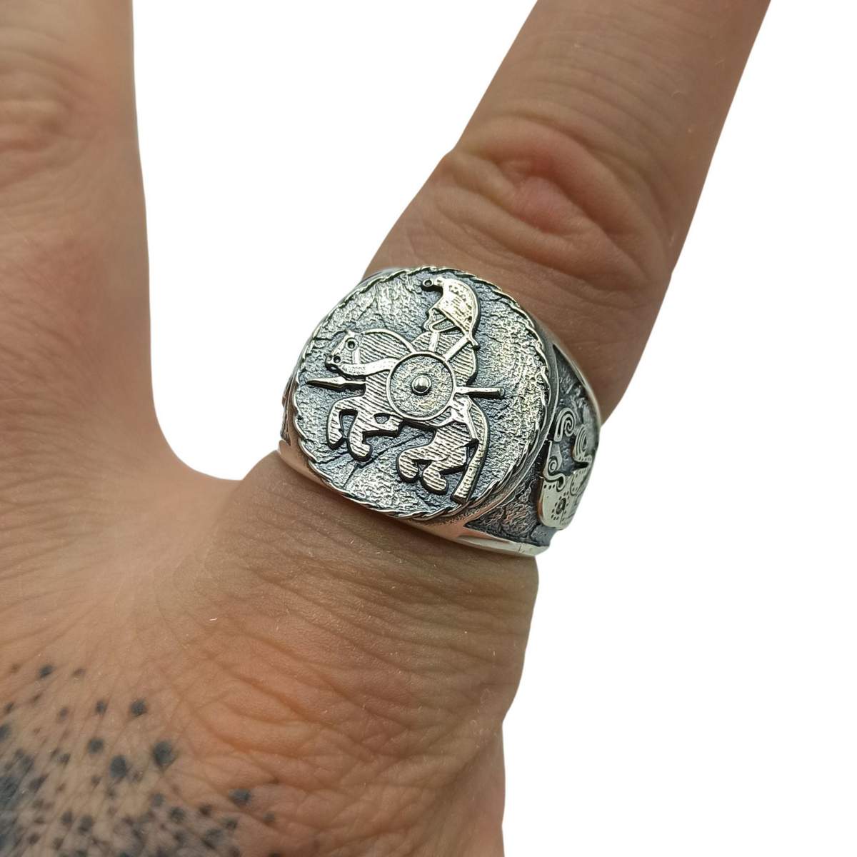 Horseman from Vendel plates signet ring