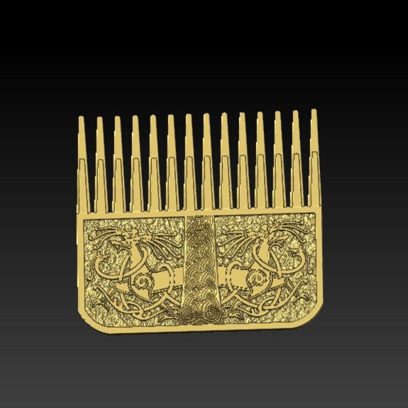 Ringerike style Viking beard comb Gold plating